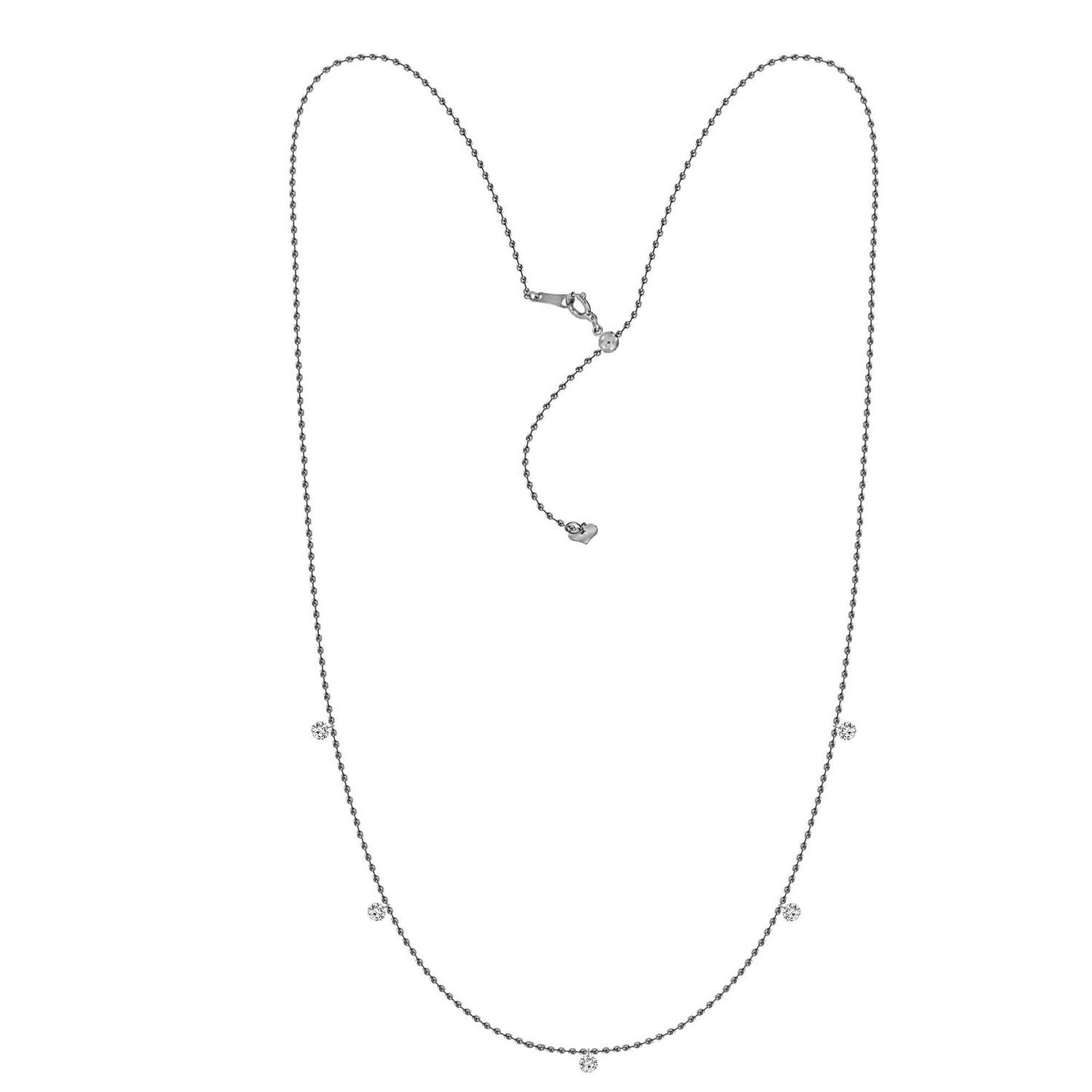 18K White Gold Beaded Five Diamond Drop Necklace