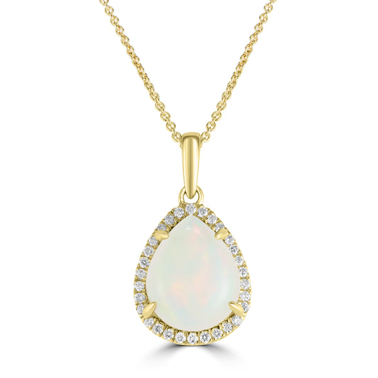 14K Yellow Gold Kimmie Opal Necklace with Diamond Halo Setting