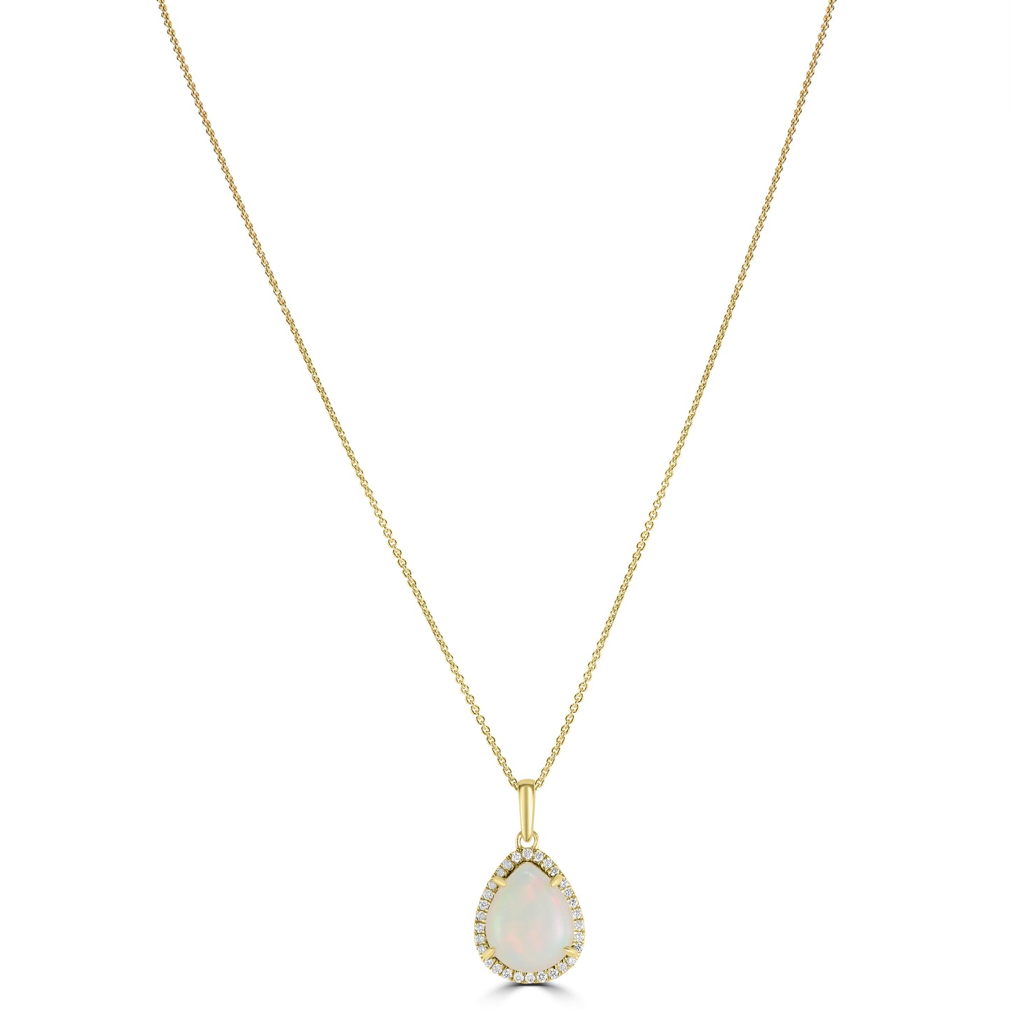 14K Yellow Gold Kimmie Opal Necklace with Diamond Halo Setting