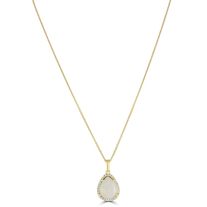 14K Yellow Gold Kimmie Opal Necklace with Diamond Halo Setting