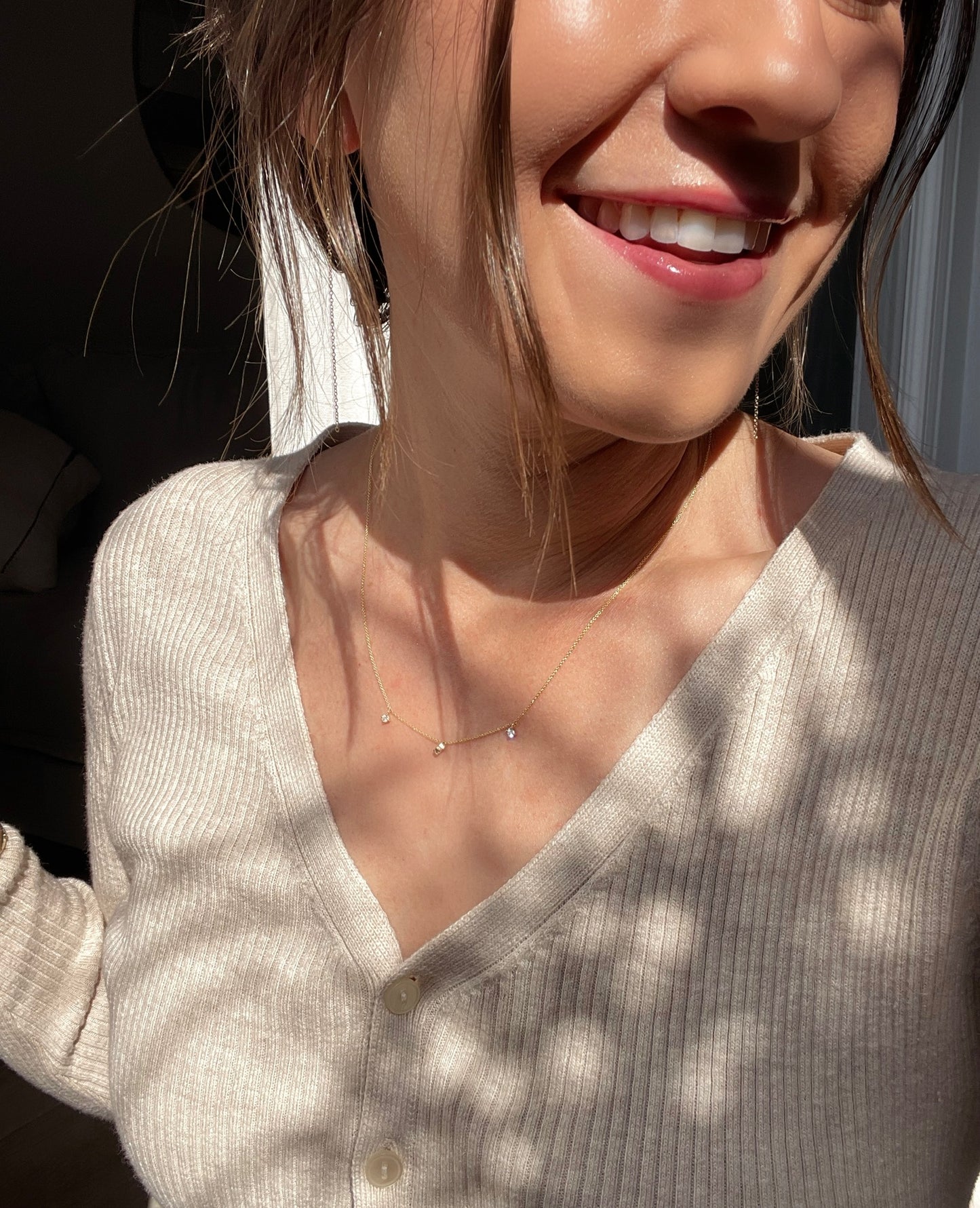 14K Yellow Gold Chester Necklace with Round Cut Diamonds
