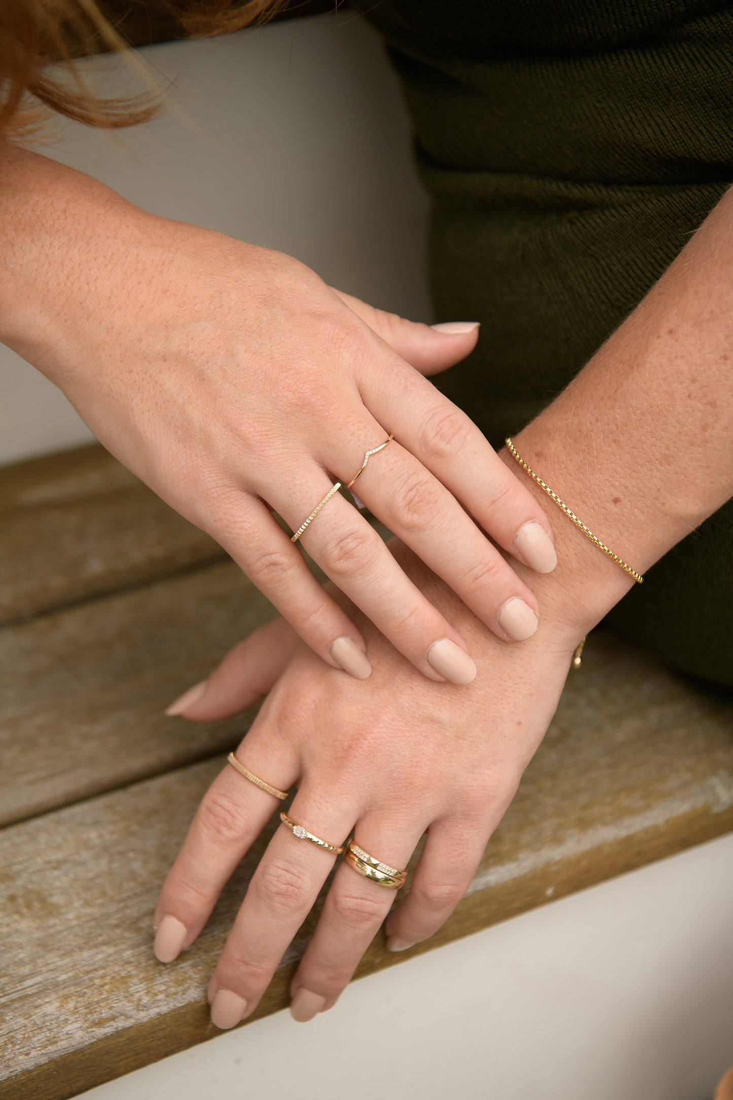 Narrow Ribbed Texture 14K Gold Ring
