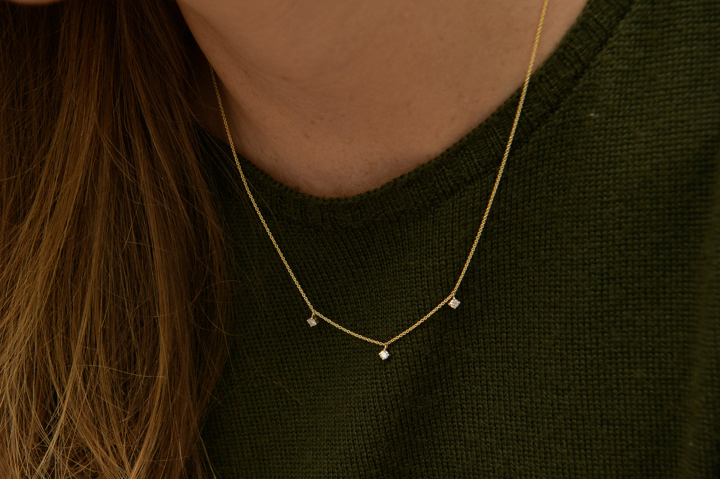 14K Yellow Gold Chester Necklace with Round Cut Diamonds