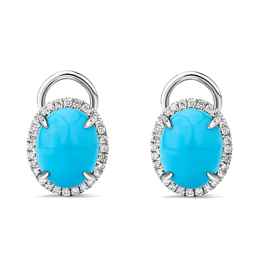 14K Yellow Gold Kimmie Turquoise Earrings with Diamond Halo Setting