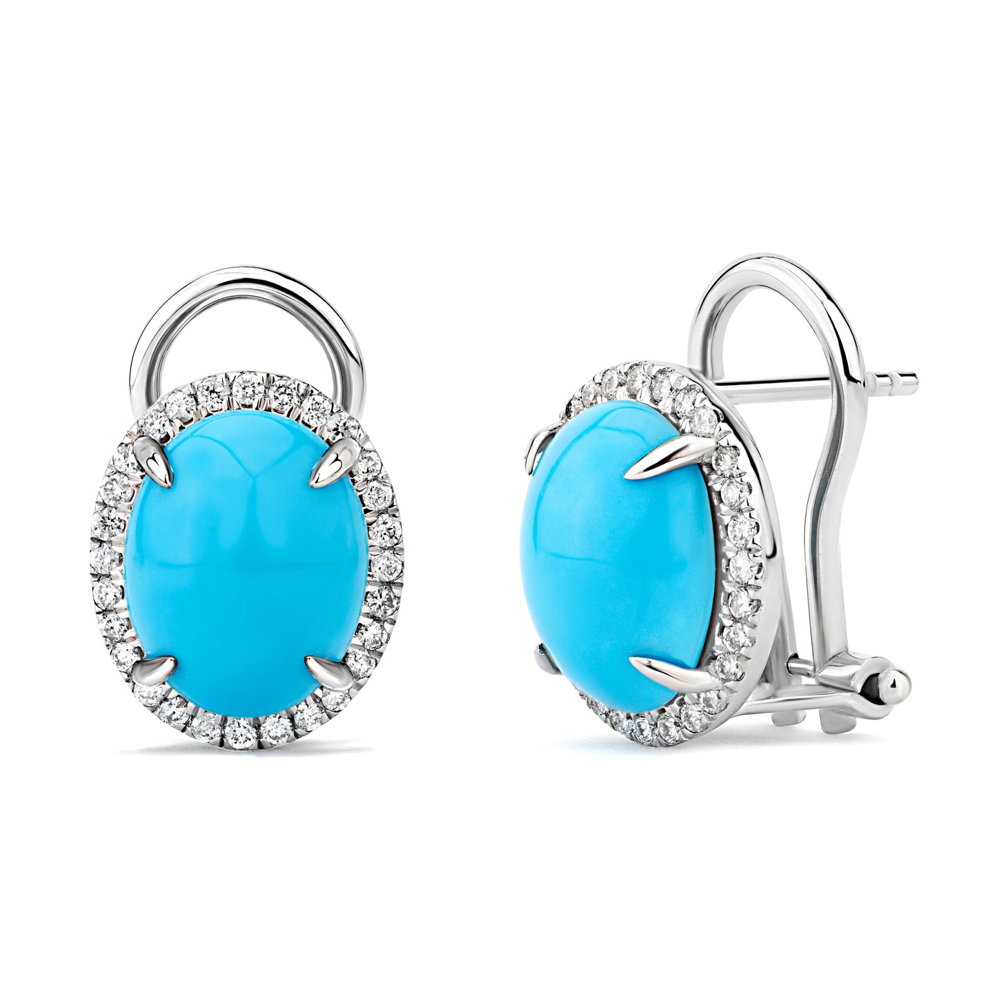 14K Yellow Gold Kimmie Turquoise Earrings with Diamond Halo Setting