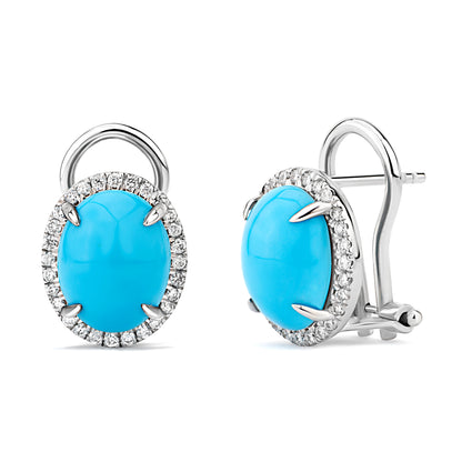 14K Yellow Gold Kimmie Turquoise Earrings with Diamond Halo Setting
