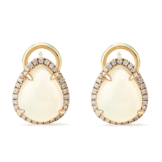 14K Yellow Gold Kimmie Opal Earrings with Diamond Halo Setting