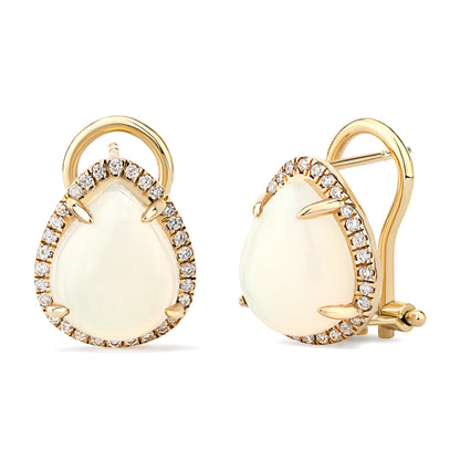 14K Yellow Gold Kimmie Opal Earrings with Diamond Halo Setting