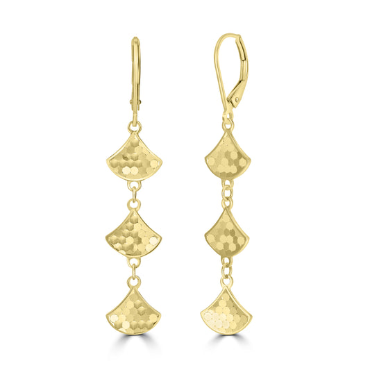 14K Yellow Gold Elegant Long Shimmer Drop Earrings