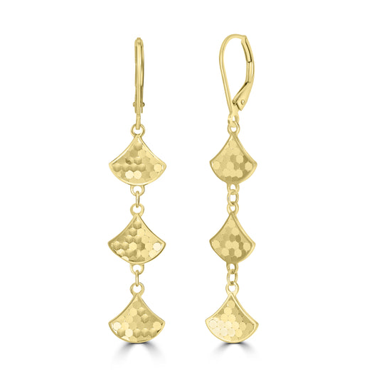 14K Yellow Gold Elegant Long Shimmer Drop Earrings