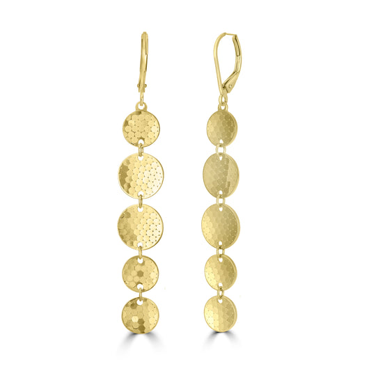 14K Yellow Gold Long Shimmer Drop Earrings