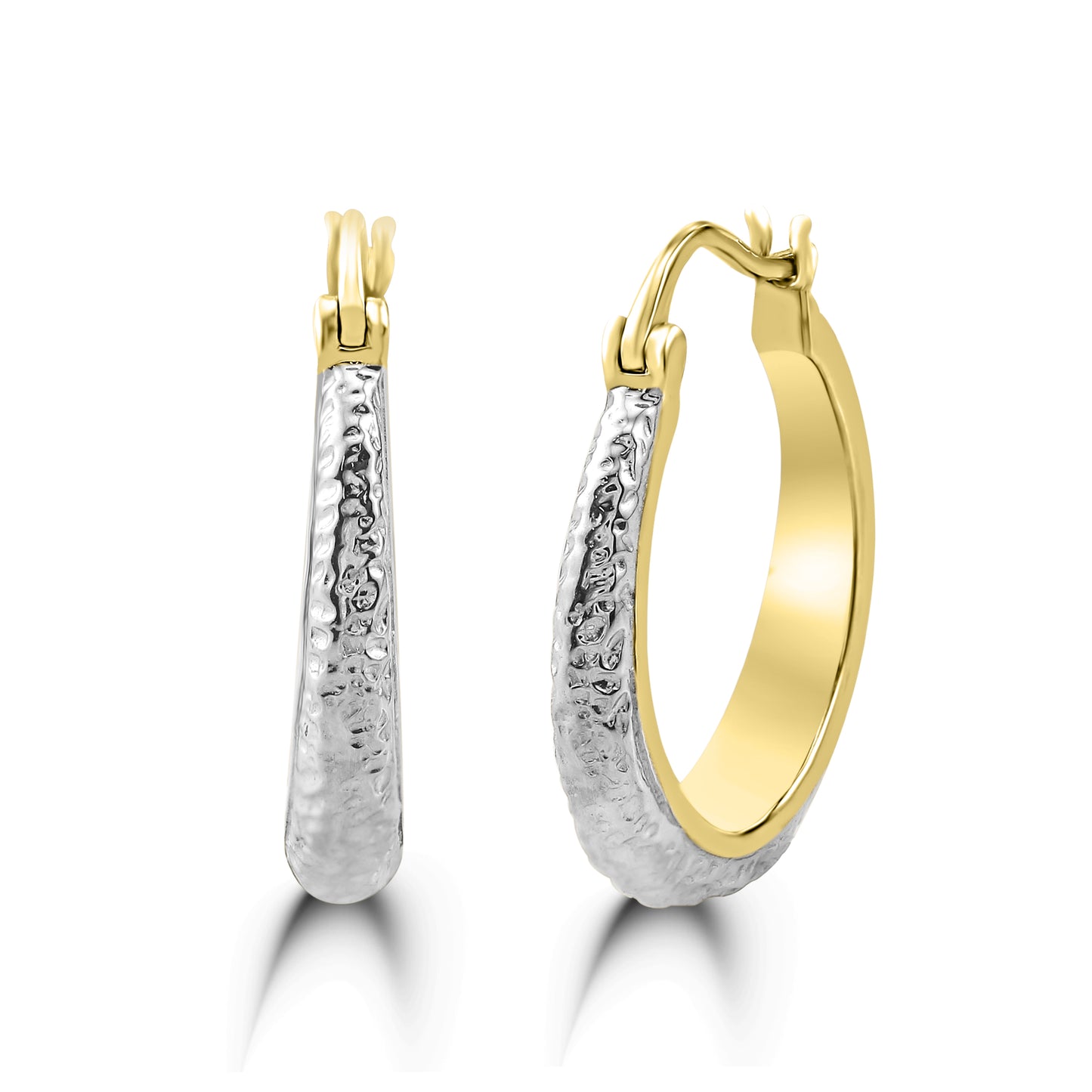 14K White & Yellow Gold Hammered Hoop Earrings