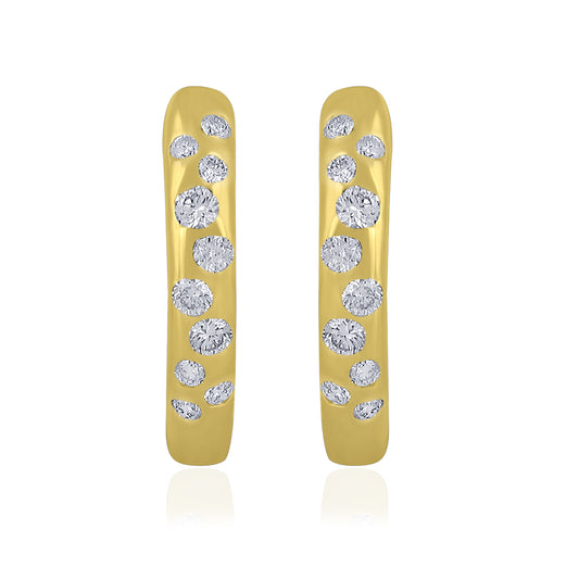 14K Yellow Gold Diamond Hoop Mulberry Earrings