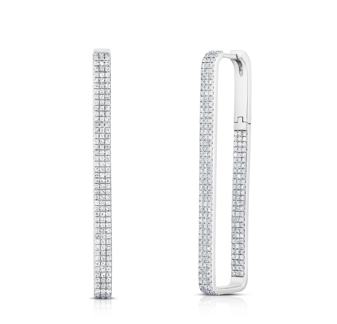14K White Gold Diamond Square Hoop Earrings