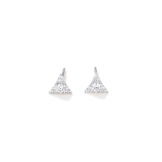 14K White Gold Stud Earrings with Triangle Pavé Diamonds
