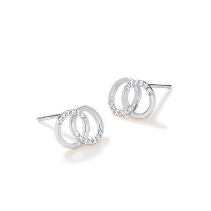14K White Gold Dual Ring Gold Stud Earrings with Diamonds