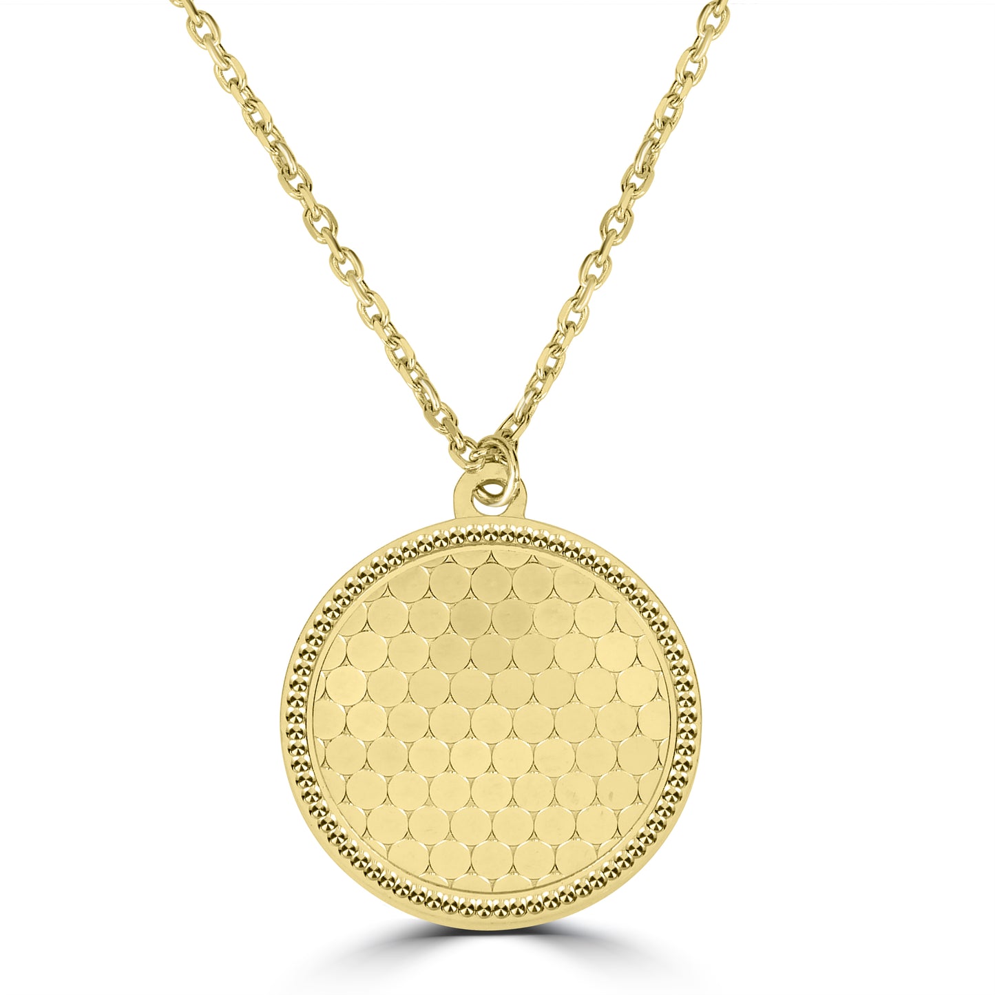 14K Yellow Gold Round Shimmer Drop Necklace