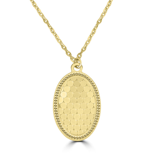 14K Yellow Gold Oval Shimmer Drop Necklace