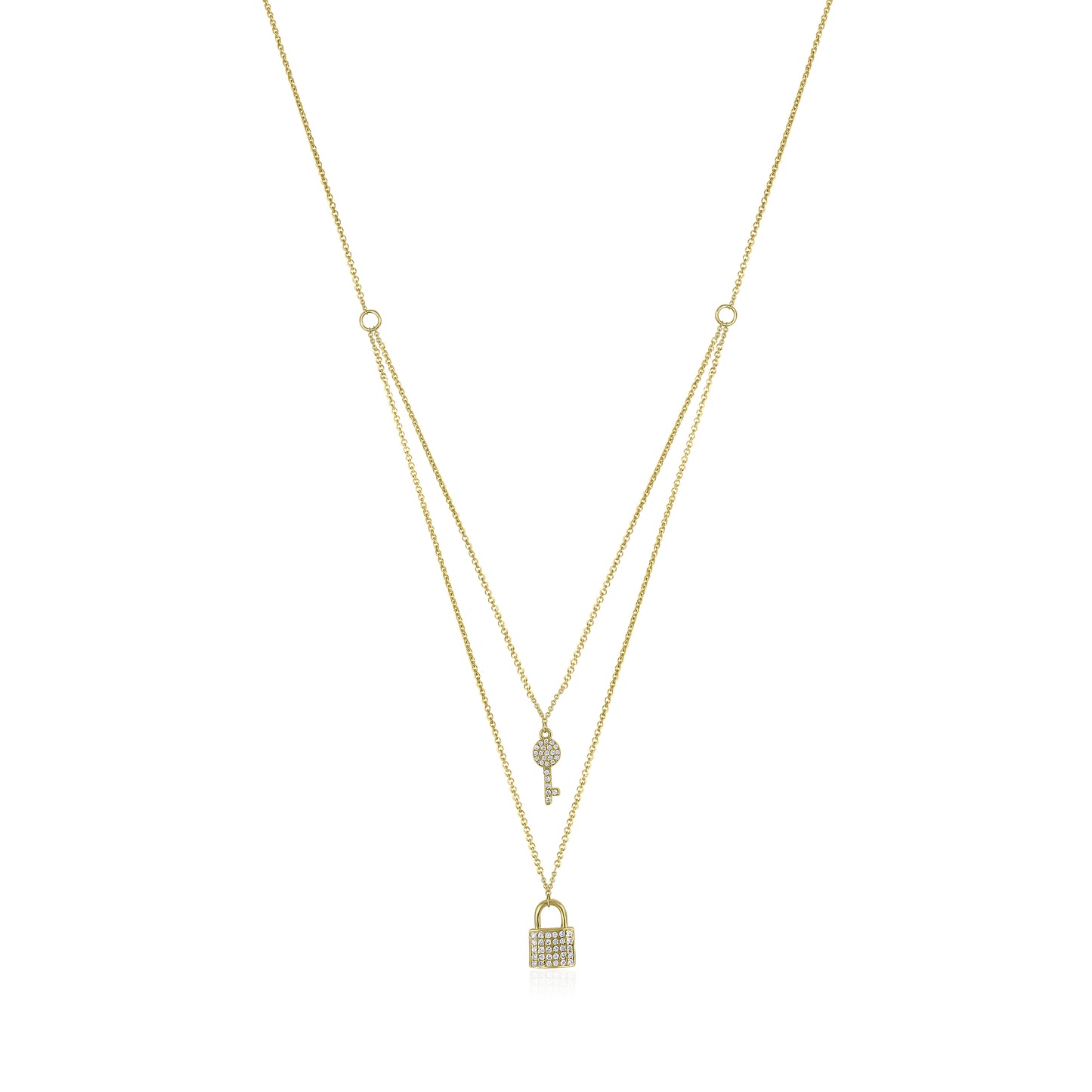 Lock & Key 14K Gold & Diamond Layered Necklace
