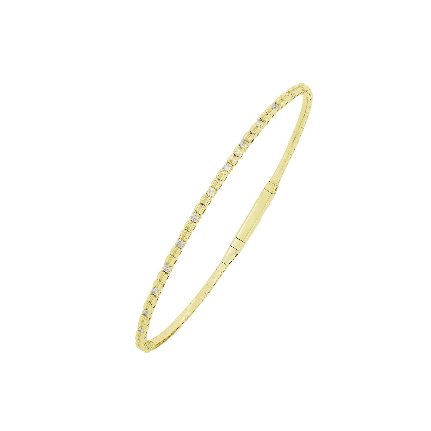 14K Yellow Gold Bangle Bracelet With Diamond Stations