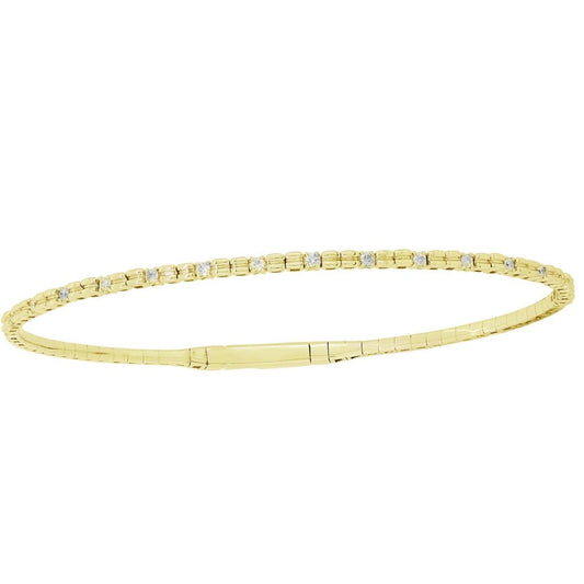 14K Yellow Gold Bangle Bracelet With Diamond Stations