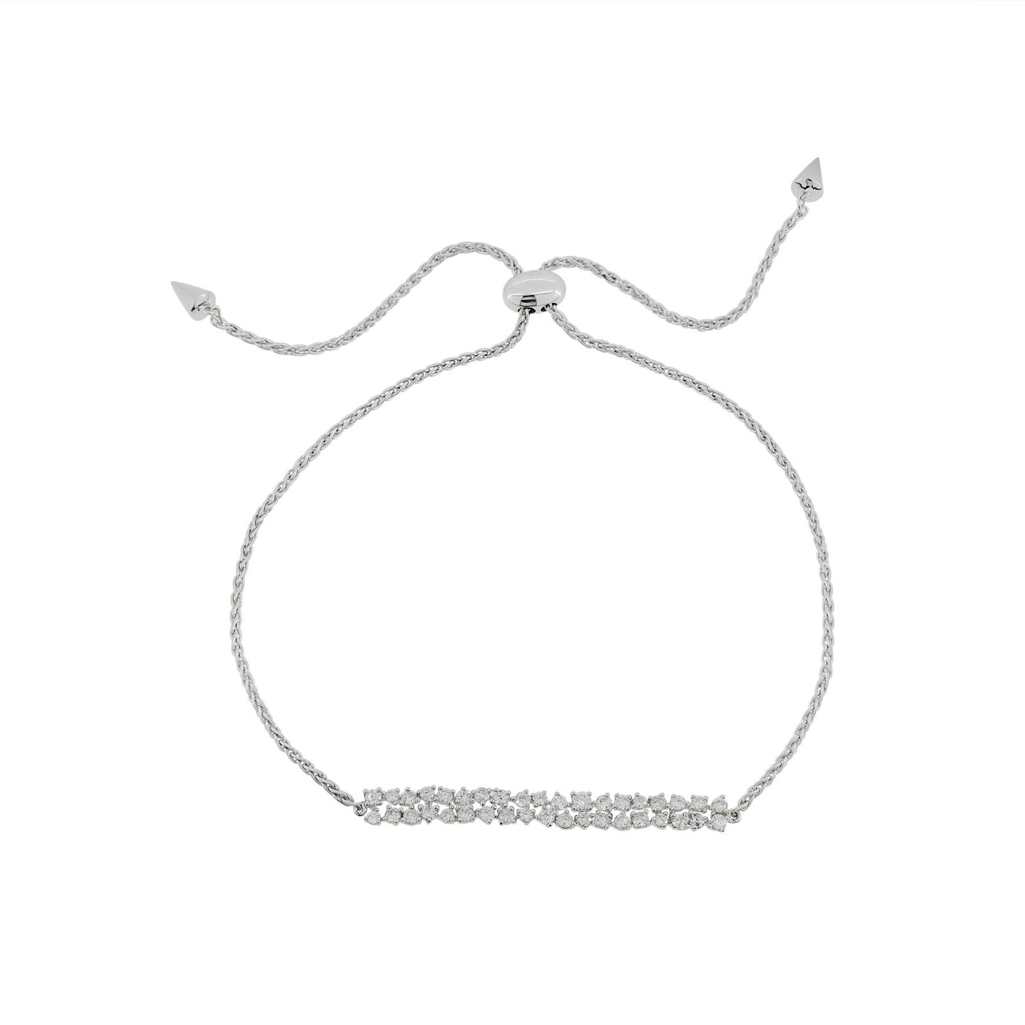 14K White Gold Madison Bolo Bracelet with Elegant Diamond Centerpiece