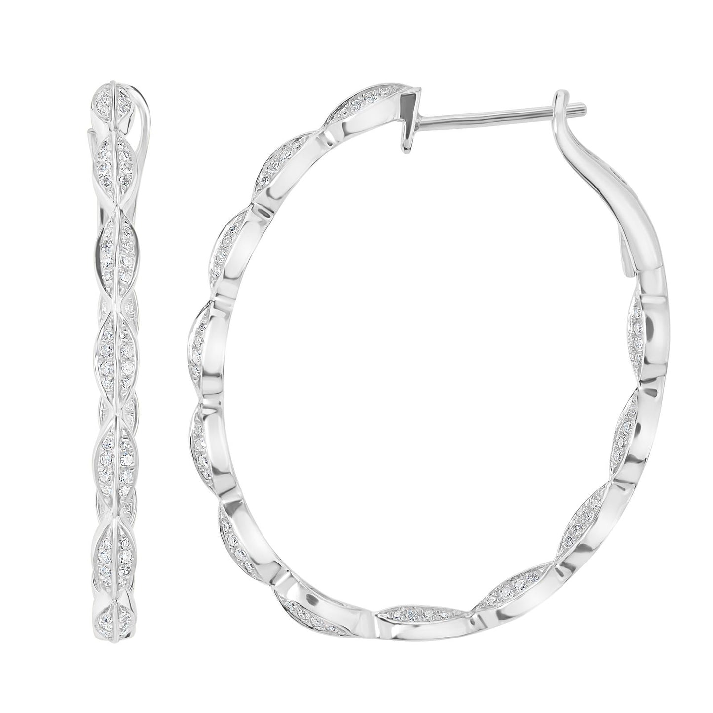 14K White Gold Diamond Hoops with Oval Stations