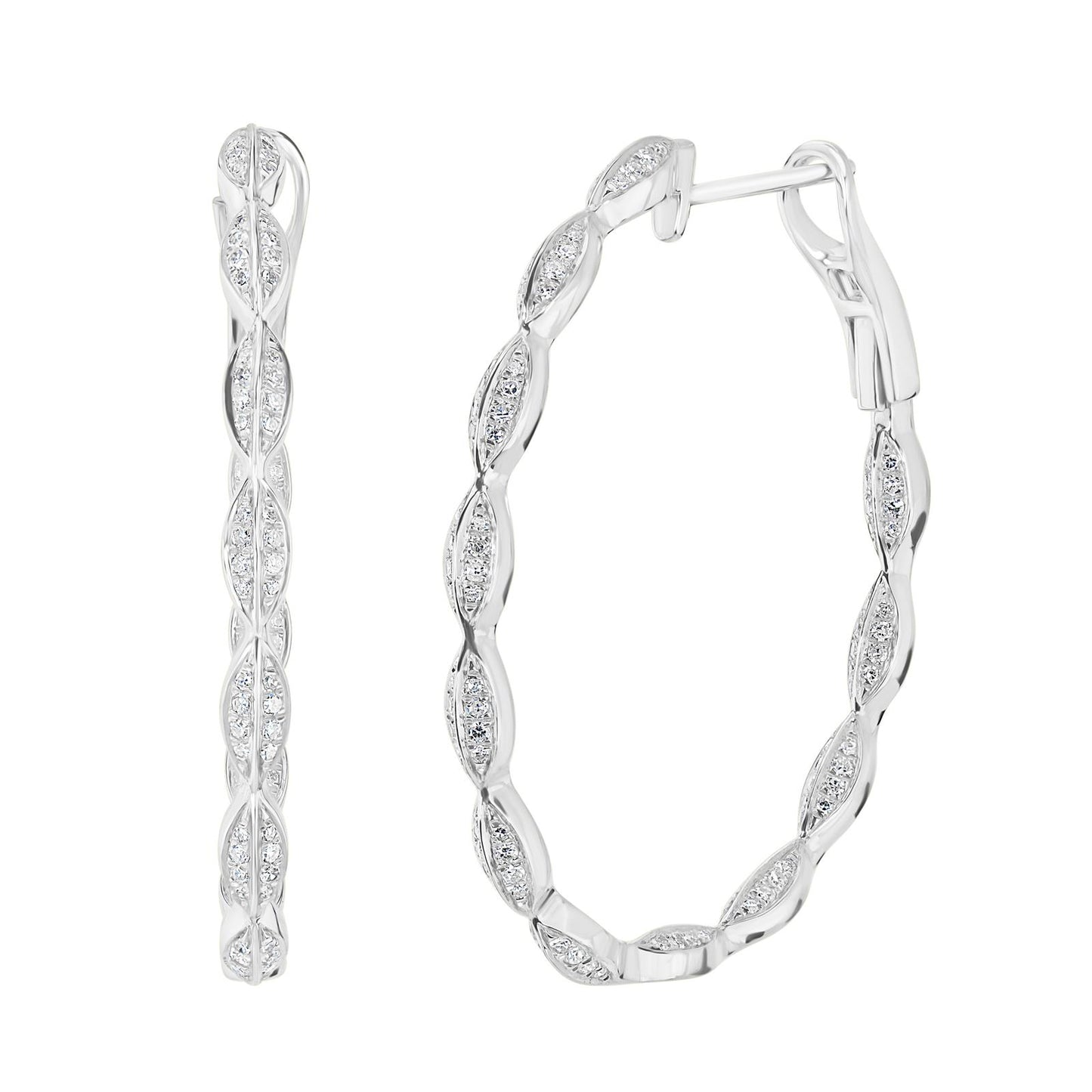 14K White Gold Diamond Hoops with Oval Stations