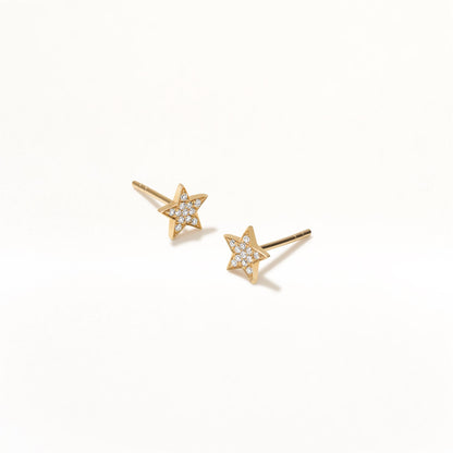 14K Yellow Gold Dainty Diamond Star Stud Earrings