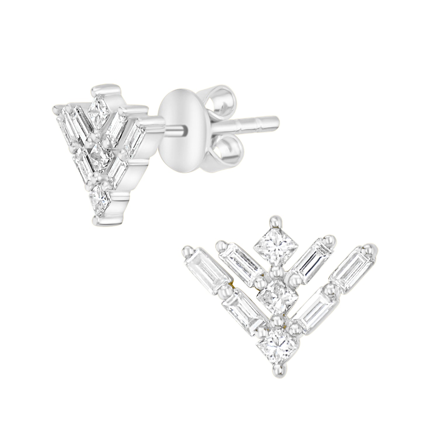 14K White Gold Art Deco Diamond Stud Earrings