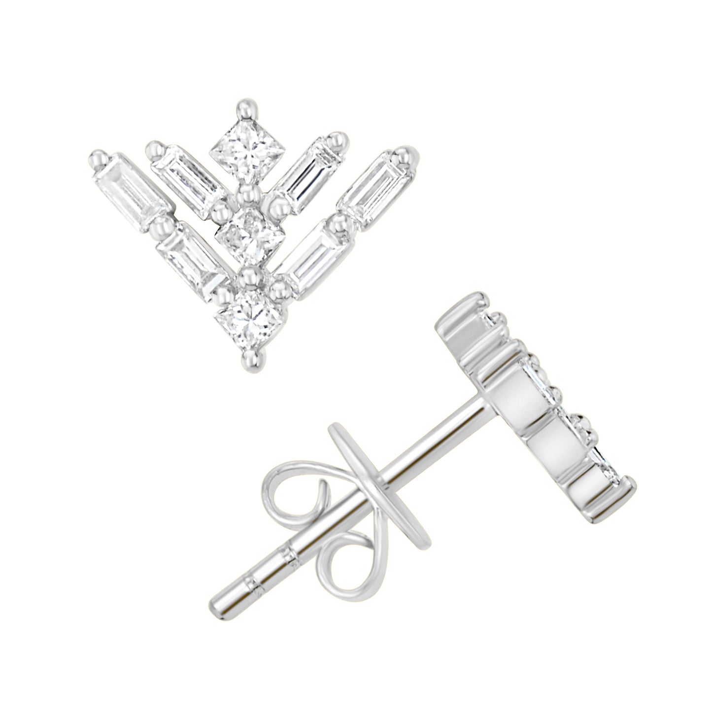 14K White Gold Art Deco Diamond Stud Earrings