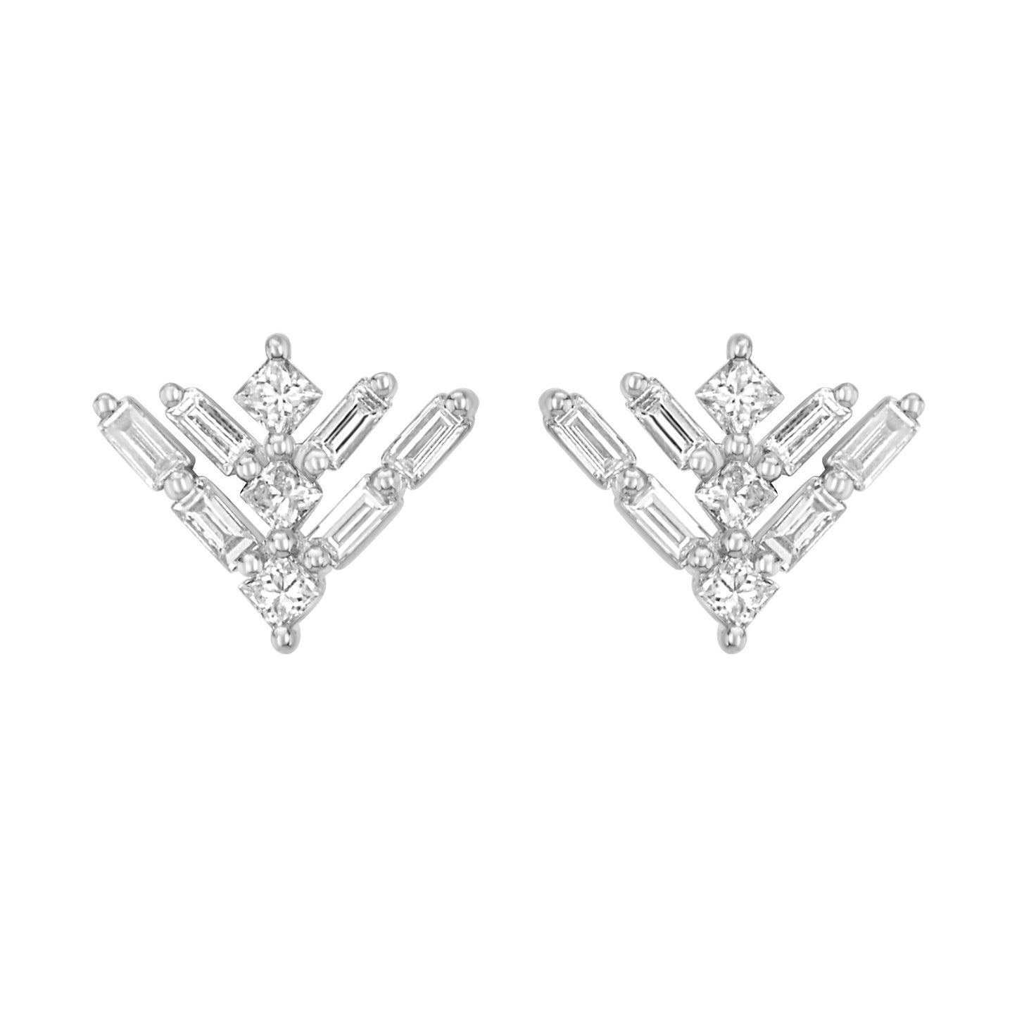 14K White Gold Art Deco Diamond Stud Earrings