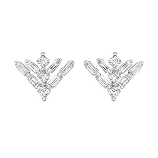 14K White Gold Art Deco Diamond Stud Earrings