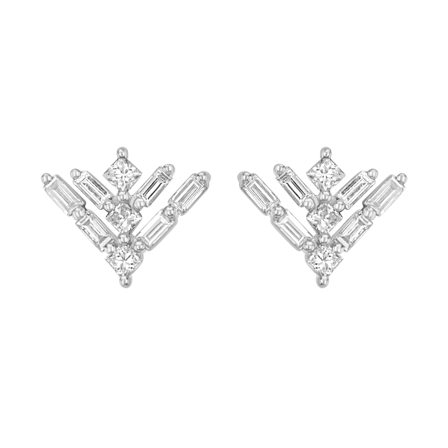 14K White Gold Art Deco Diamond Stud Earrings