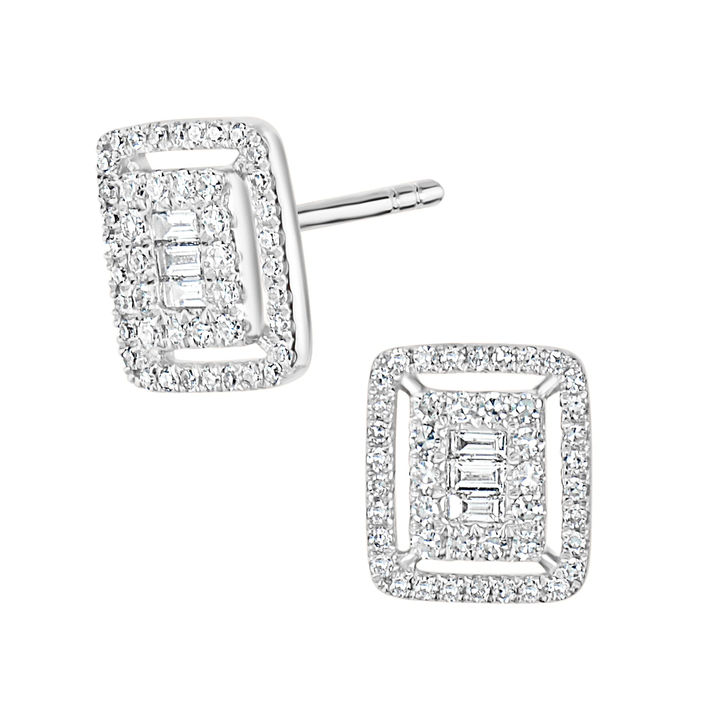 Square Frame 14K White Gold & Diamond Stud Earrings