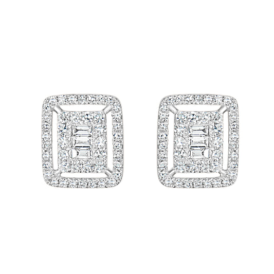 Square 14K White Gold Diamond Stud Earrings