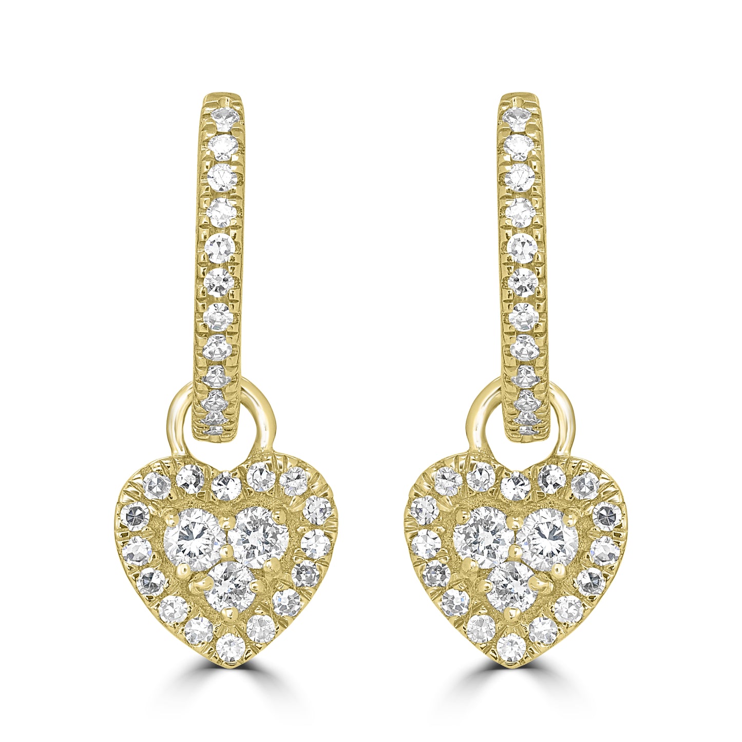 14K Yellow Gold Diamond Heart Drop Earrings