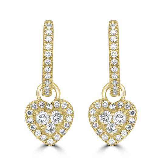 14K Yellow Gold Diamond Heart Drop Earrings