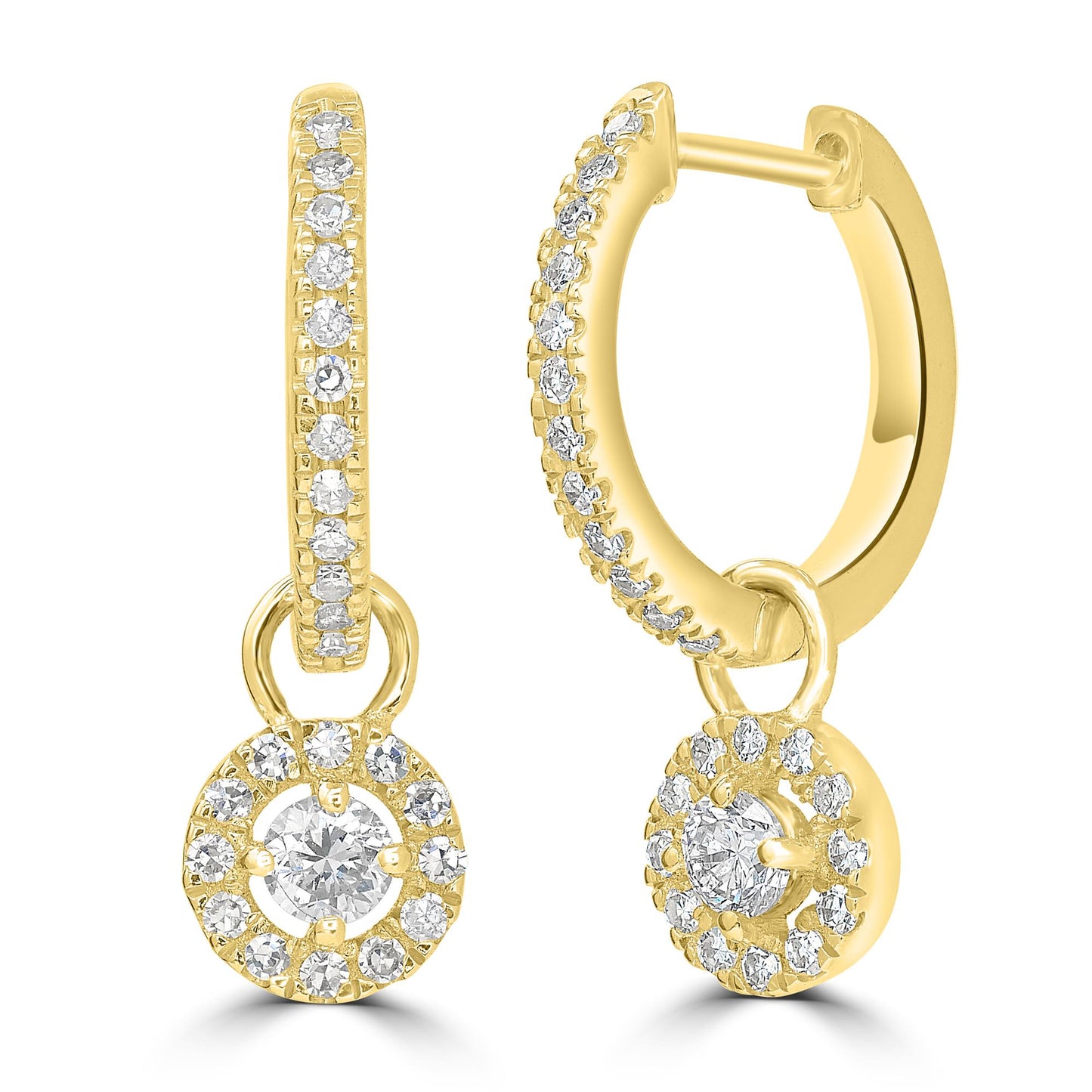 Halo 14K Gold & Round Diamond Drop Earring