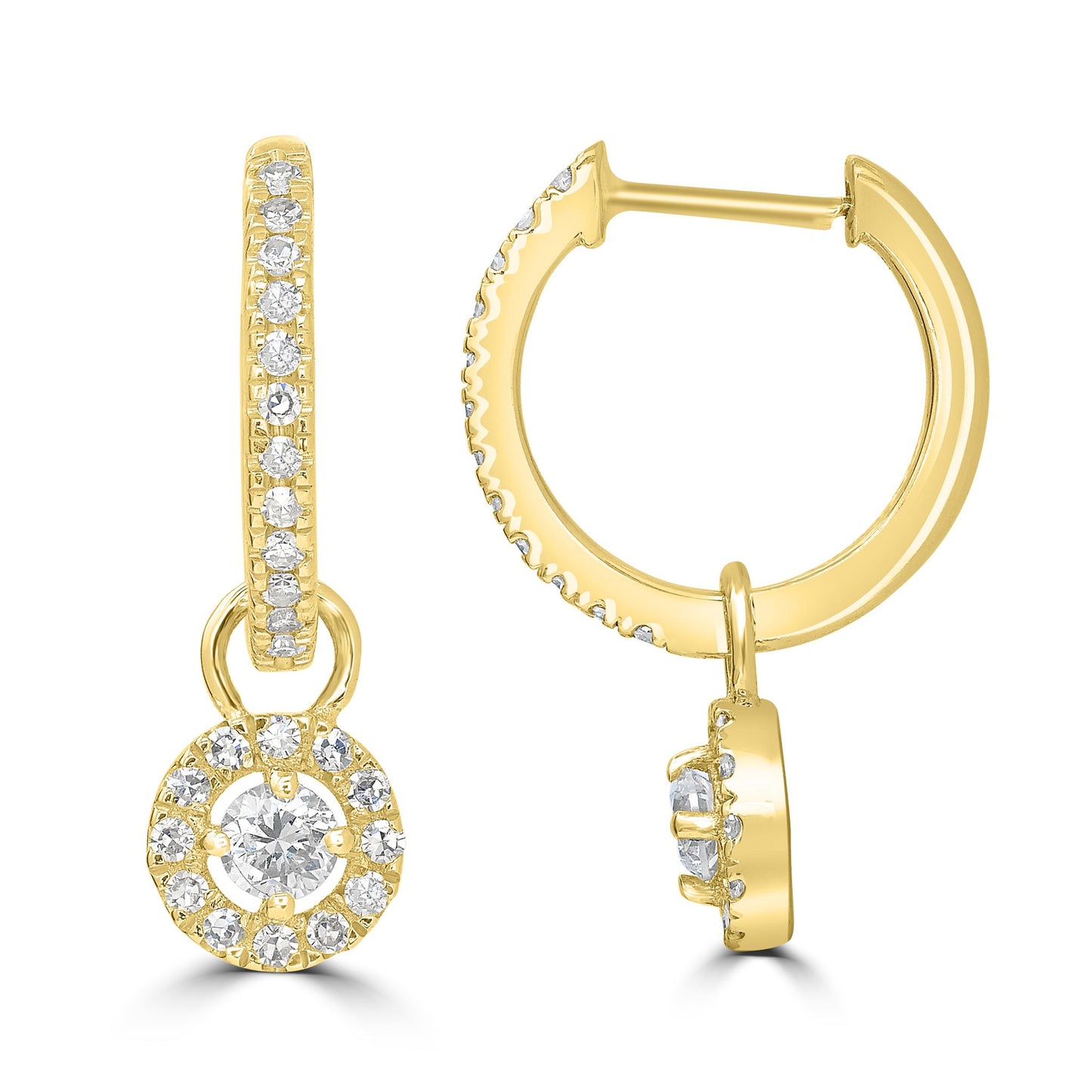 Halo 14K Gold & Round Diamond Drop Earring