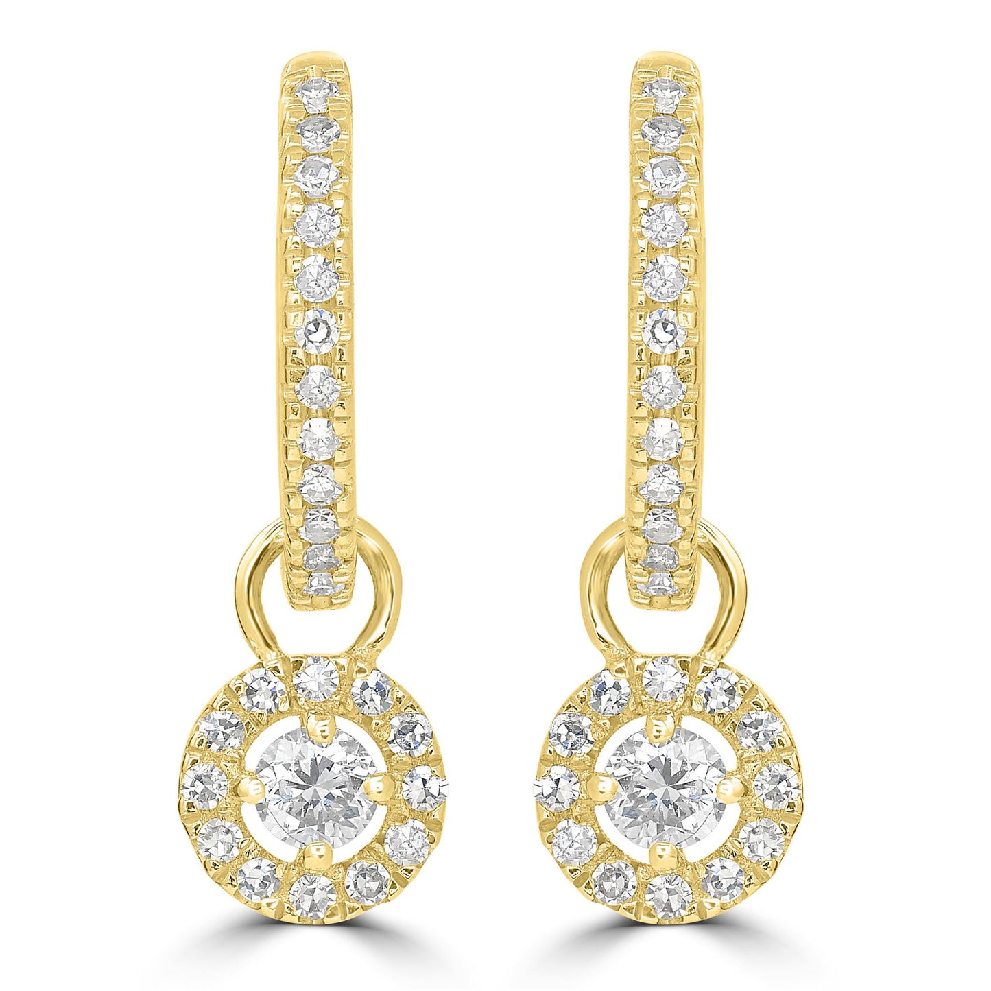 Halo 14K Gold & Round Diamond Drop Earring