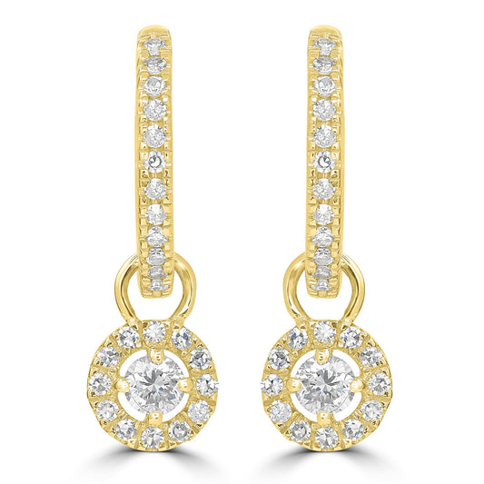14K Yellow Gold Diamond Drop Earrings with a Halo Setting