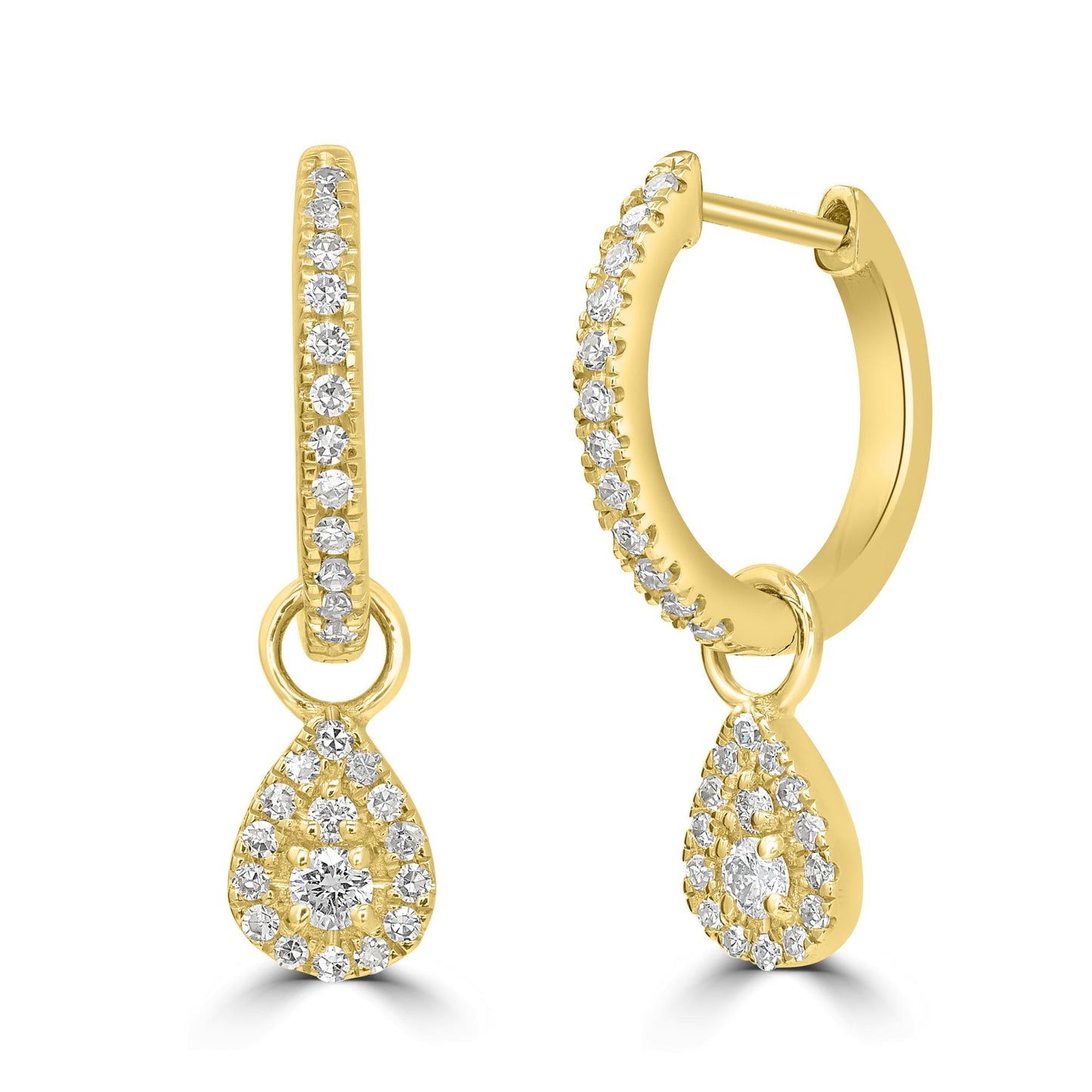 14K Yellow Gold Diamond Teardrop Earrings with a Halo Setting