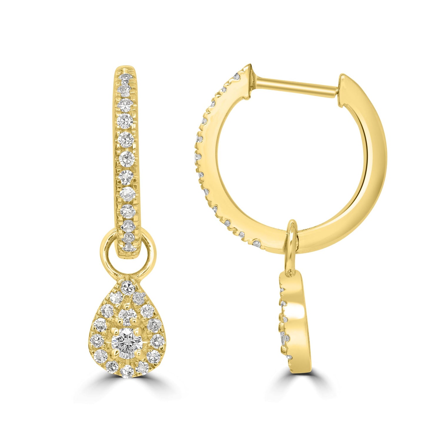 14K Yellow Gold Diamond Teardrop Earrings with a Halo Setting