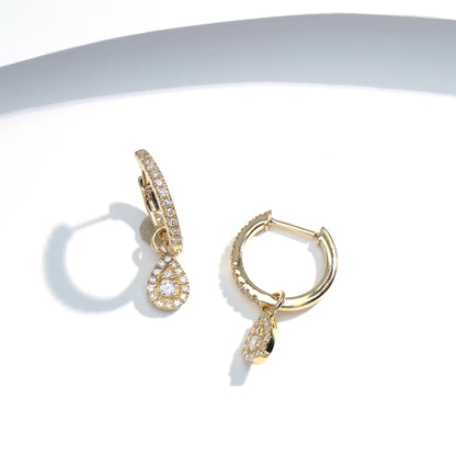 14K Yellow Gold Diamond Teardrop Earrings with a Halo Setting