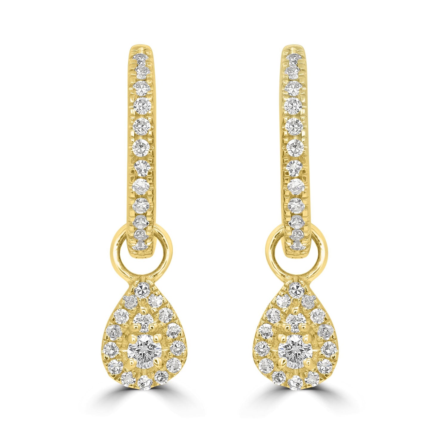 14K Yellow Gold Diamond Teardrop Earrings with a Halo Setting