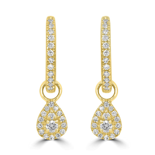 14K Yellow Gold Diamond Teardrop Earrings with a Halo Setting
