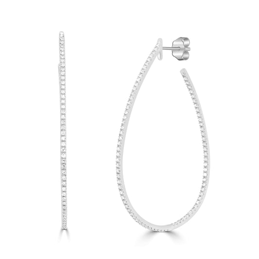 Tear-Shaped 14K White Gold & Diamond Hoop Earrings