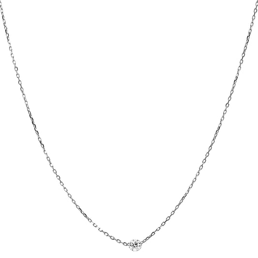18K White Gold Single Diamond Drop Necklace