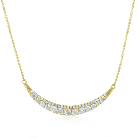 14K Yellow Gold Necklace with Diamond Crescent Pendant